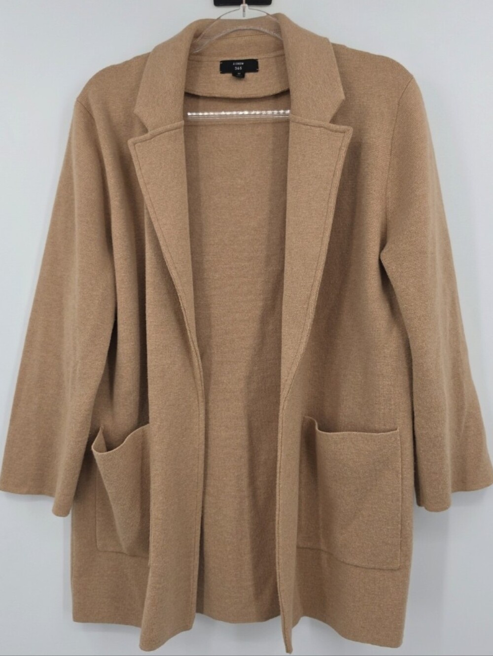J Crew 365 Sophie Open Front Sweater Blazer Medium Camel Tan Pockets